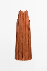 Long pleated halterneck dress