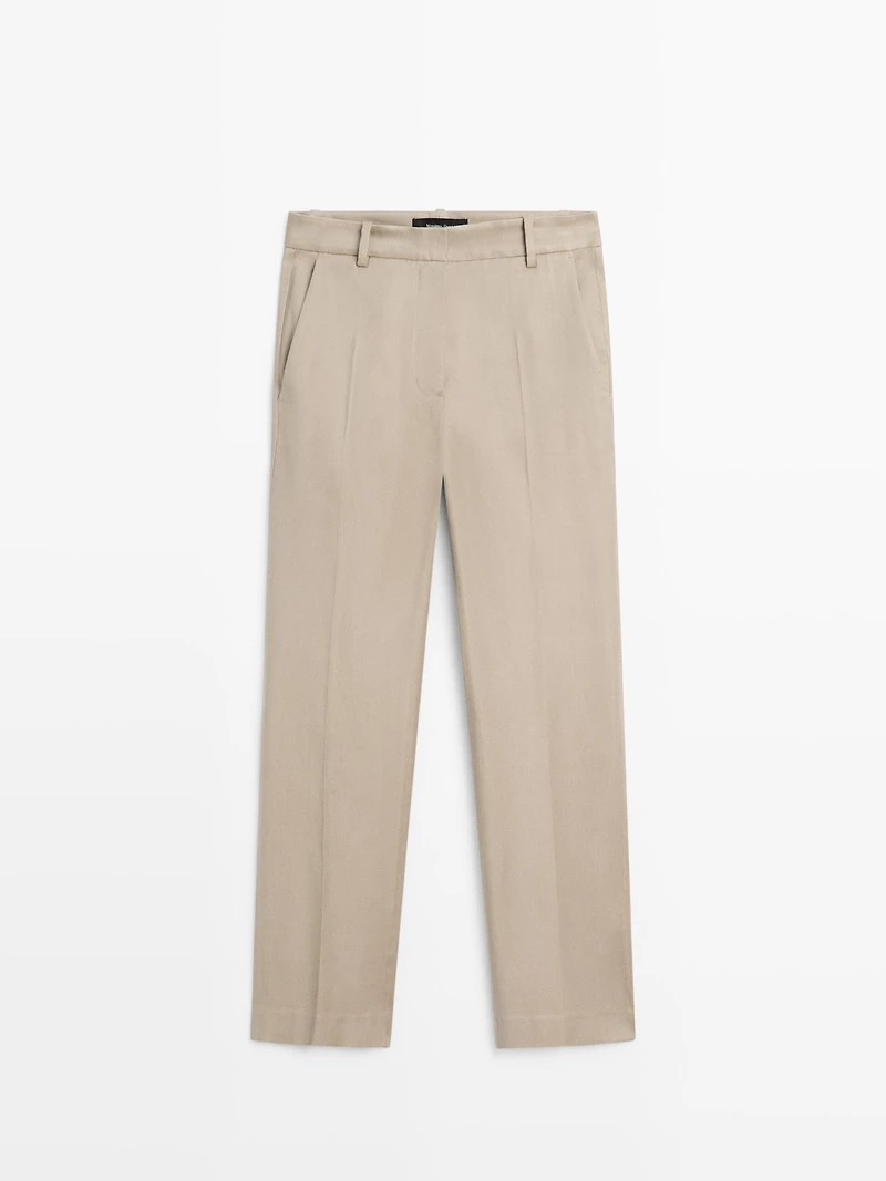 Straight-leg linen blend trousers