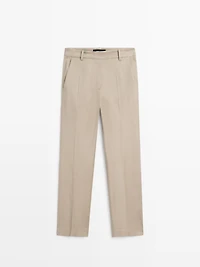 Straight-leg linen blend trousers