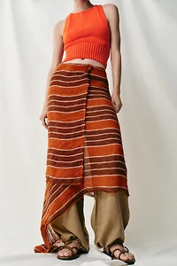 100% LINEN STRIPED PRINT SCARF