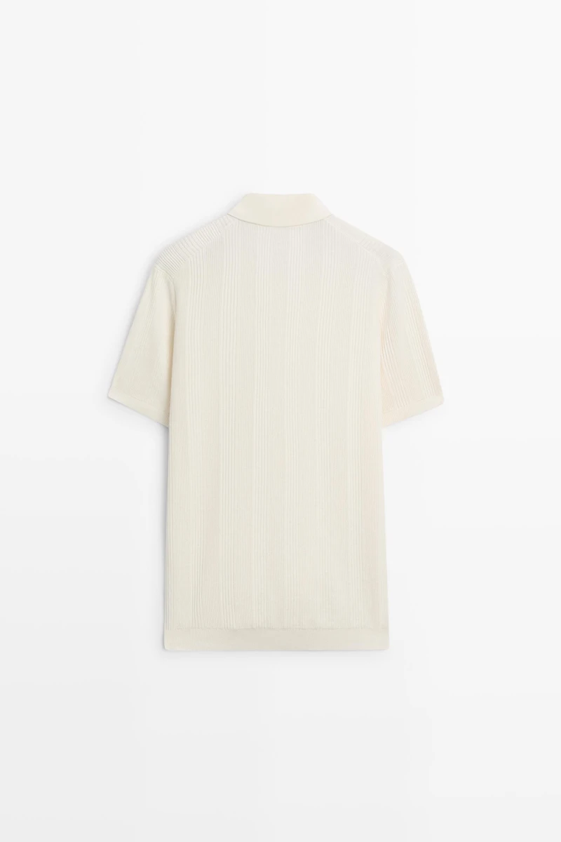 100% cotton textured striped knit polo shirt
