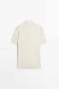 100% cotton textured striped knit polo shirt