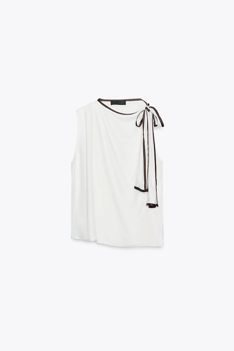 SATIN EFFECT BOW TRIM TOP