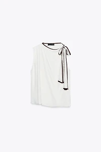 SATIN EFFECT BOW TRIM TOP