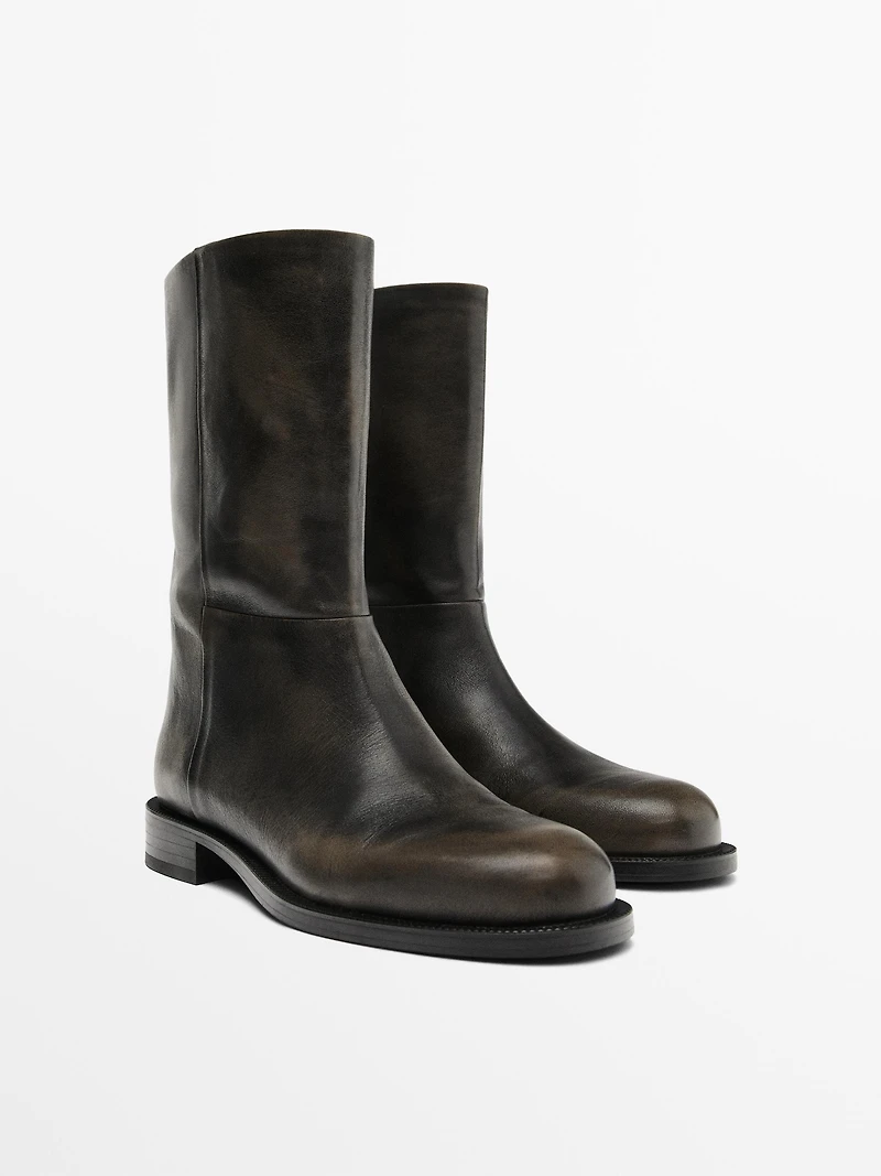Brushed leather ankle boots