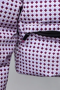 80% DOWN AND 20% FEATHER GEOMETRIC PRINT PUFFER JACKET WATER RESISTANT WINDPROOF RECCO® SYSTEM SKI COLLECTION