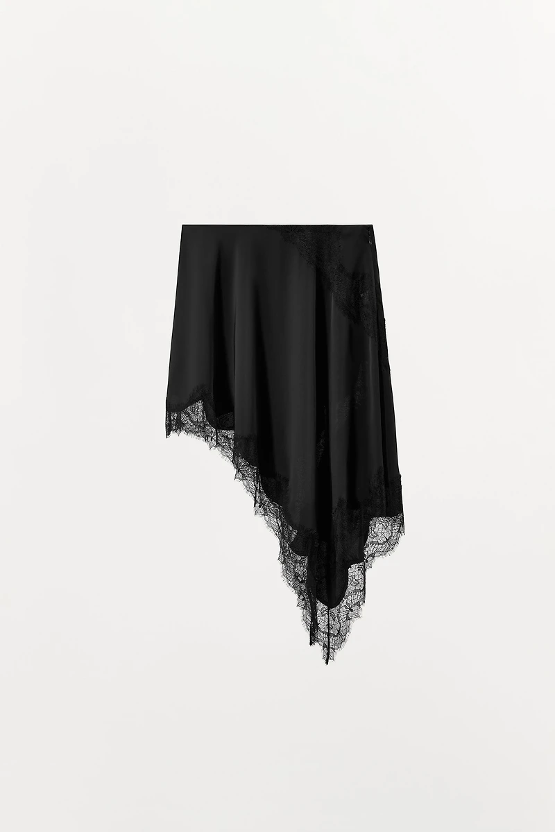 ASYMMETRIC SATIN SKIRT WITH LACE
