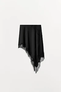 ASYMMETRIC SATIN SKIRT WITH LACE