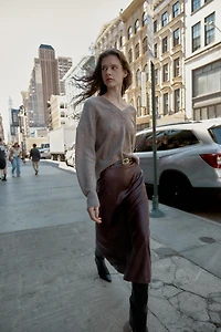 FAUX LEATHER BELTED MIDI SKIRT