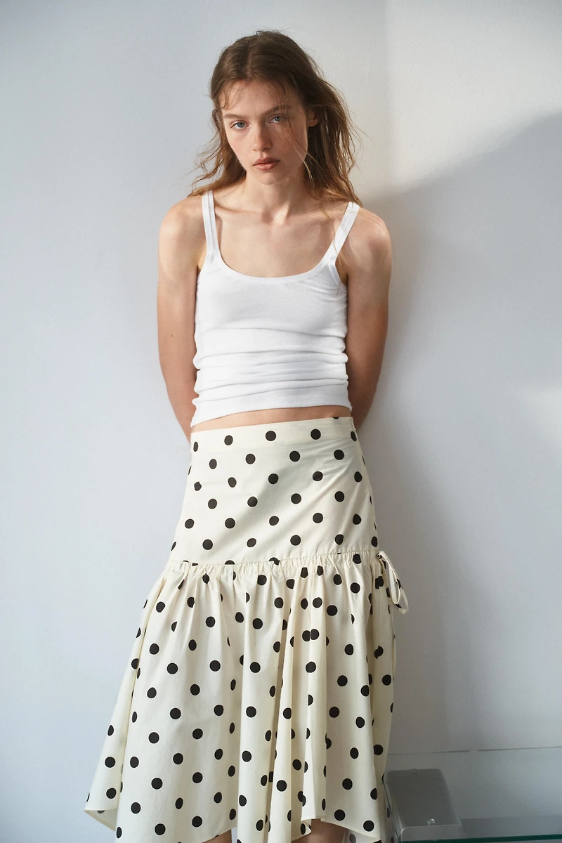 ASYMMETRIC POLKA DOT MIDI SKIRT