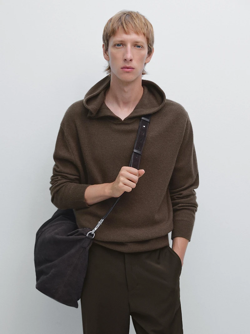 Knit sweater with hood