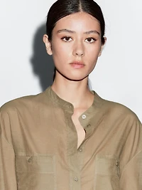 Long shirt with stand collar