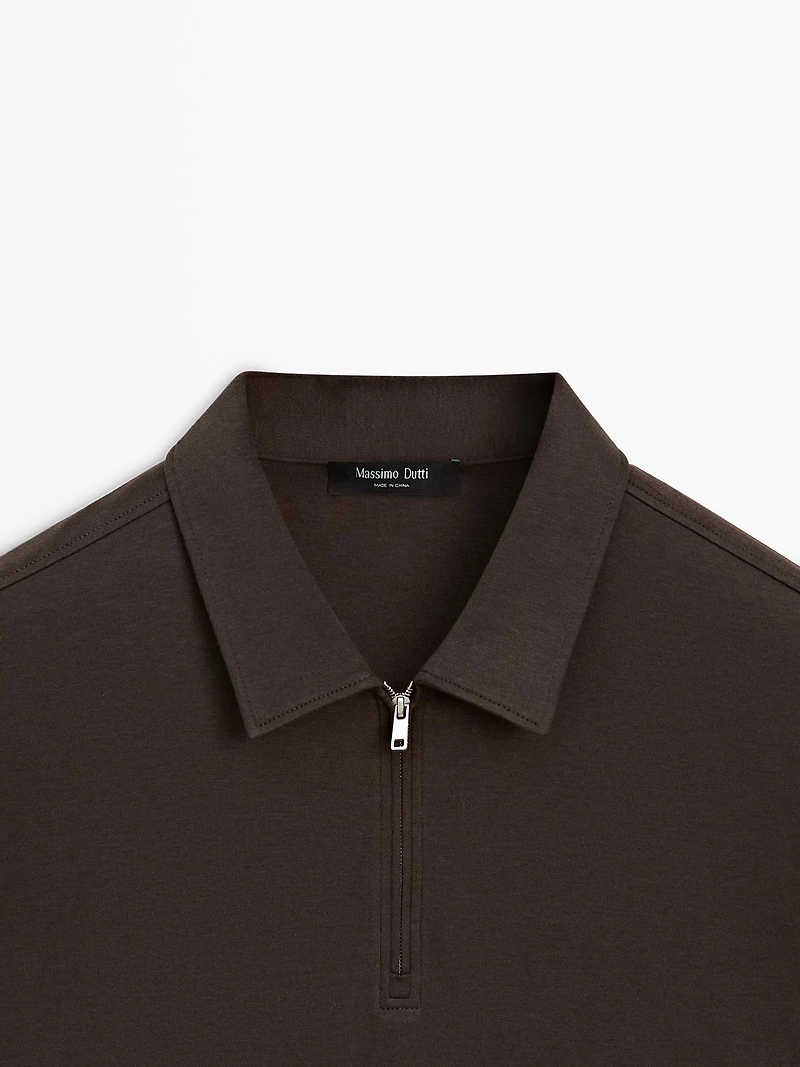 Short sleeve polo shirt with zip detail