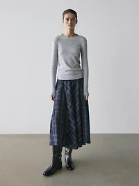 Check print flowing godet skirt