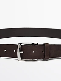 Nubuck belt with rectangular buckle