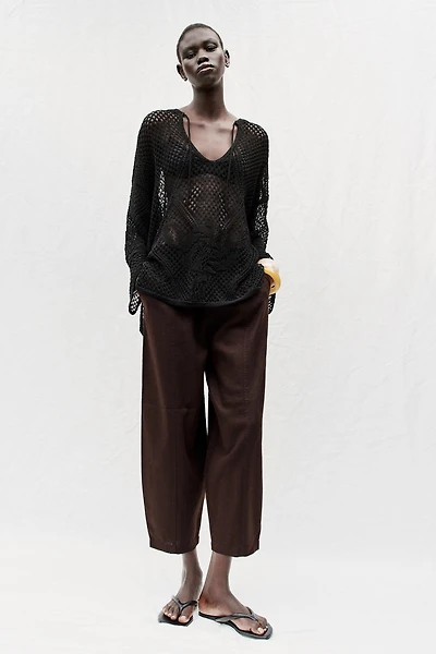 LINEN BARREL PANTS