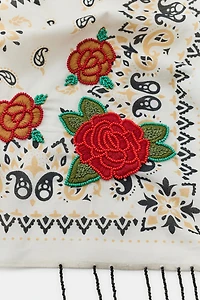 EMBROIDERED ROSE FRINGED SCARF