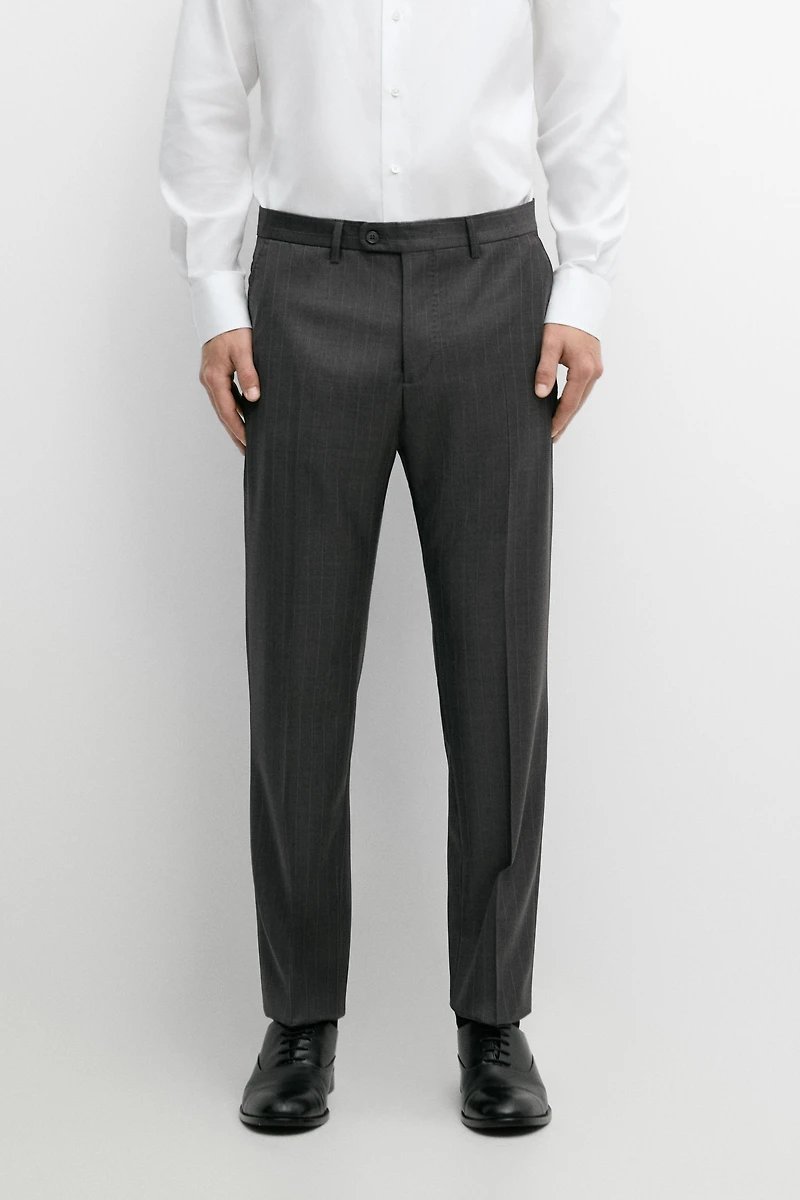 100% wool striped suit trousers