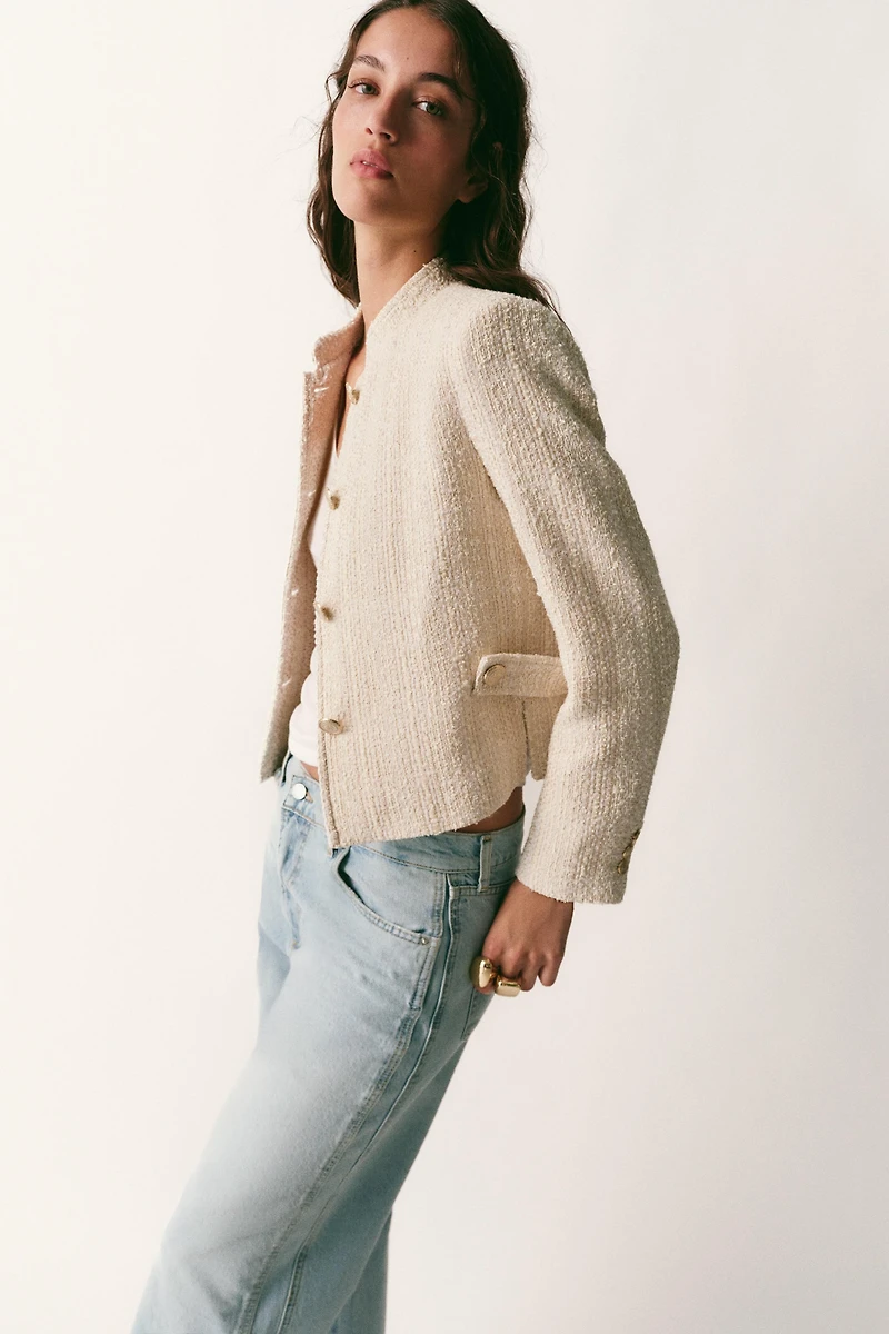 METALLIC THREAD SHOULDER PAD BLAZER