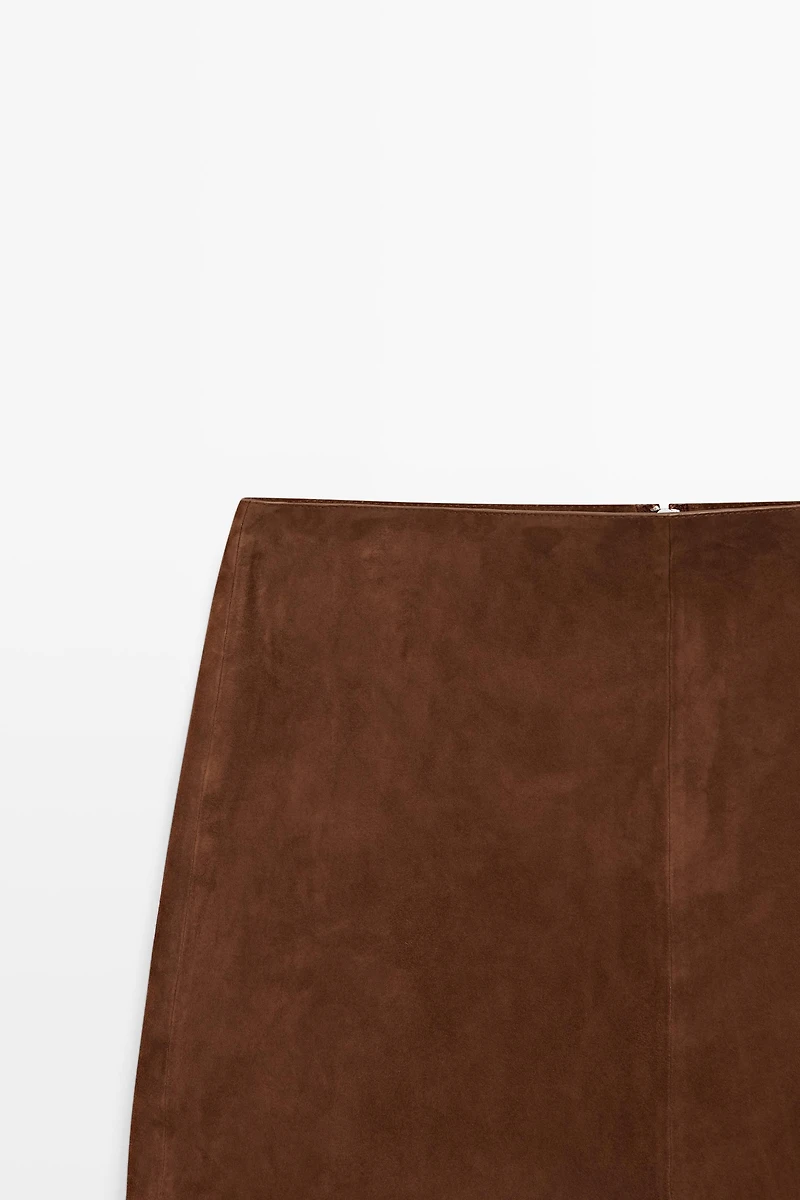 Suede leather mini skirt