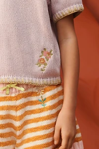 KNIT STRIPED EMBROIDERED FLOWER SHORTS LIMITED EDITION