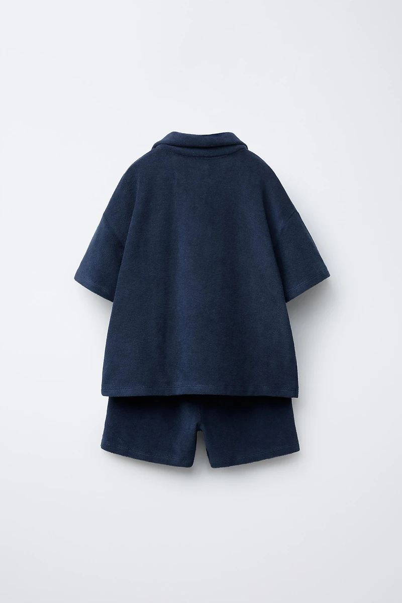 LABEL TERRY CLOTH POLO AND SHORTS SET