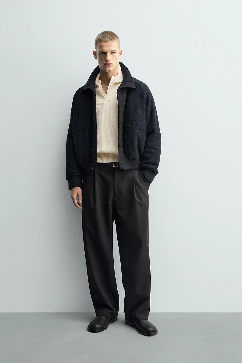 CONTRASTING RIB COLLAR JACKET