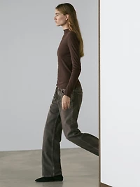 Ribbed long sleeve cotton T-shirt