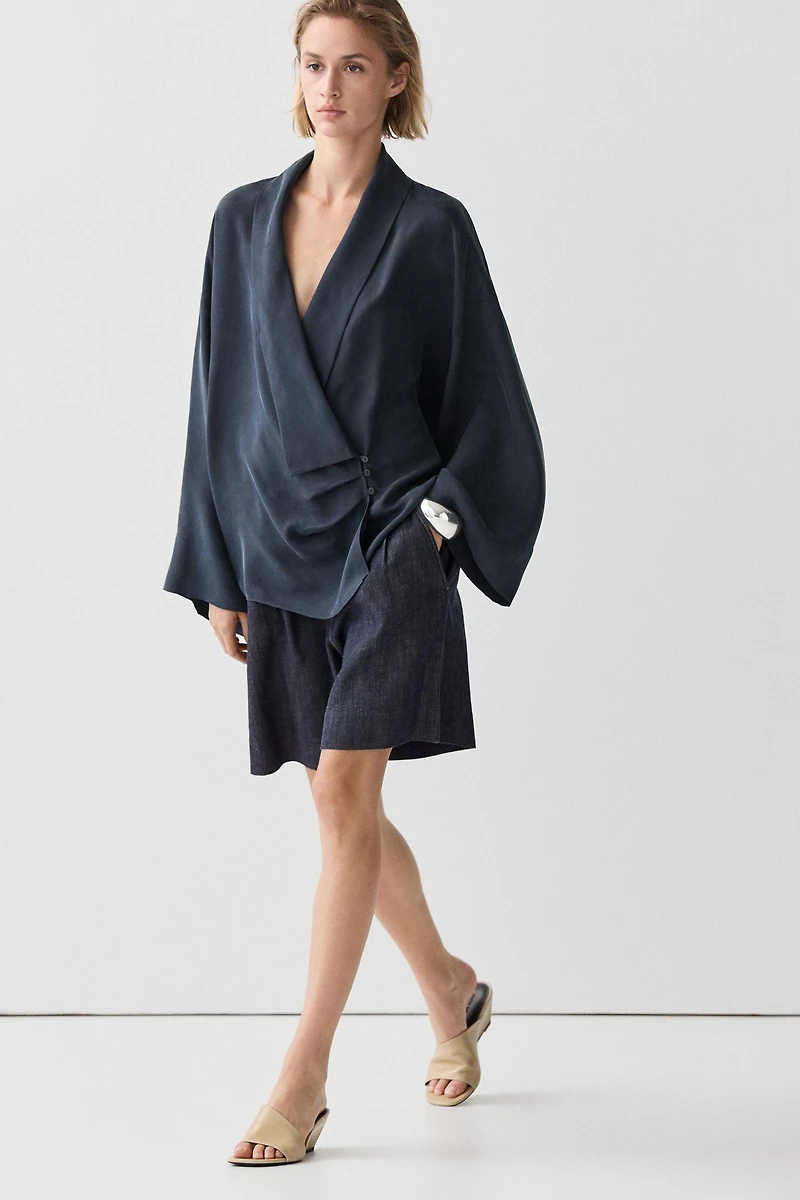 Blouse fluide croisée froncée