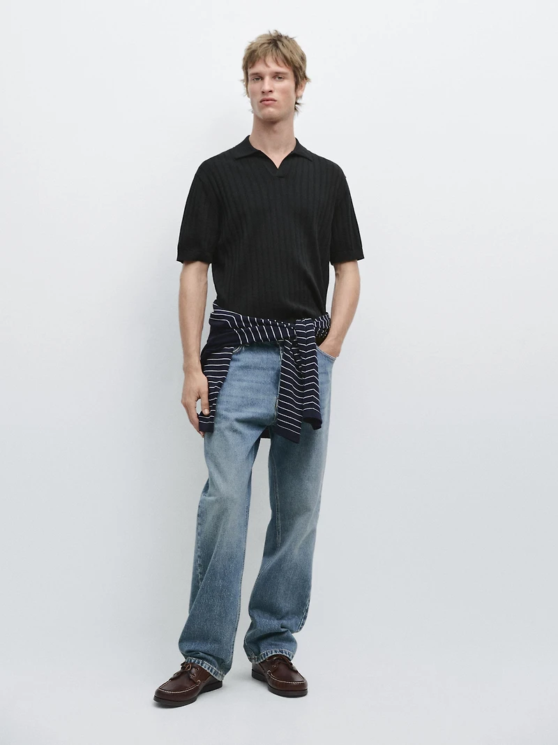 Pull polo en maille tressée