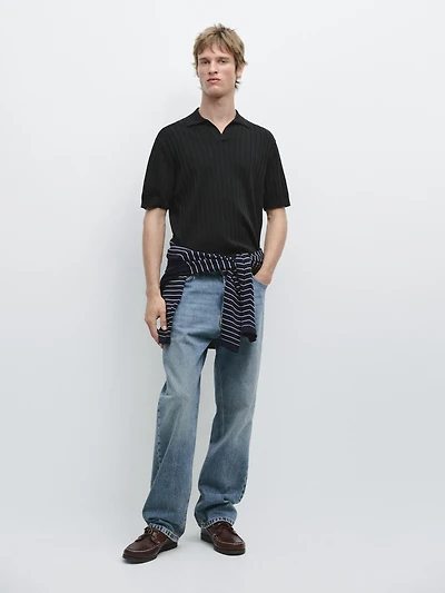 Pull polo en maille tressée