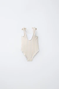 1-6 YEARS/ TEXTURED STRIPE SWIMSUIT