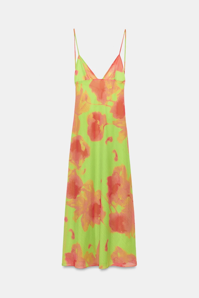 PRINTED STRAPPY MIDI DRESS