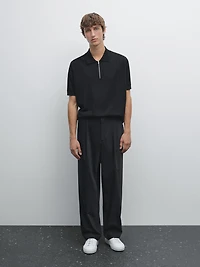 Knit polo shirt with zip collar