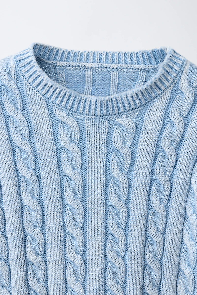 ACID WASH CABLE KNIT JUMPER