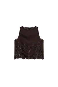 EMBROIDERED LACE INSERT TOP