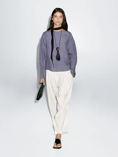 V-neck blouse with sleeve detail