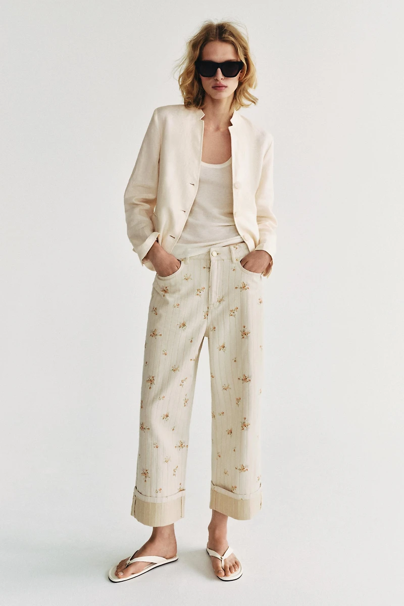 ZW COLLECTION MID-RISE TAPERED FLORAL JEANS