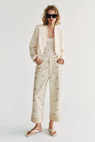 ZW COLLECTION MID-RISE TAPERED FLORAL JEANS