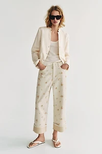 ZW COLLECTION MID-RISE TAPERED FLORAL JEANS