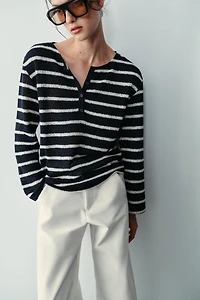 STRIPED HENLEY T-SHIRT