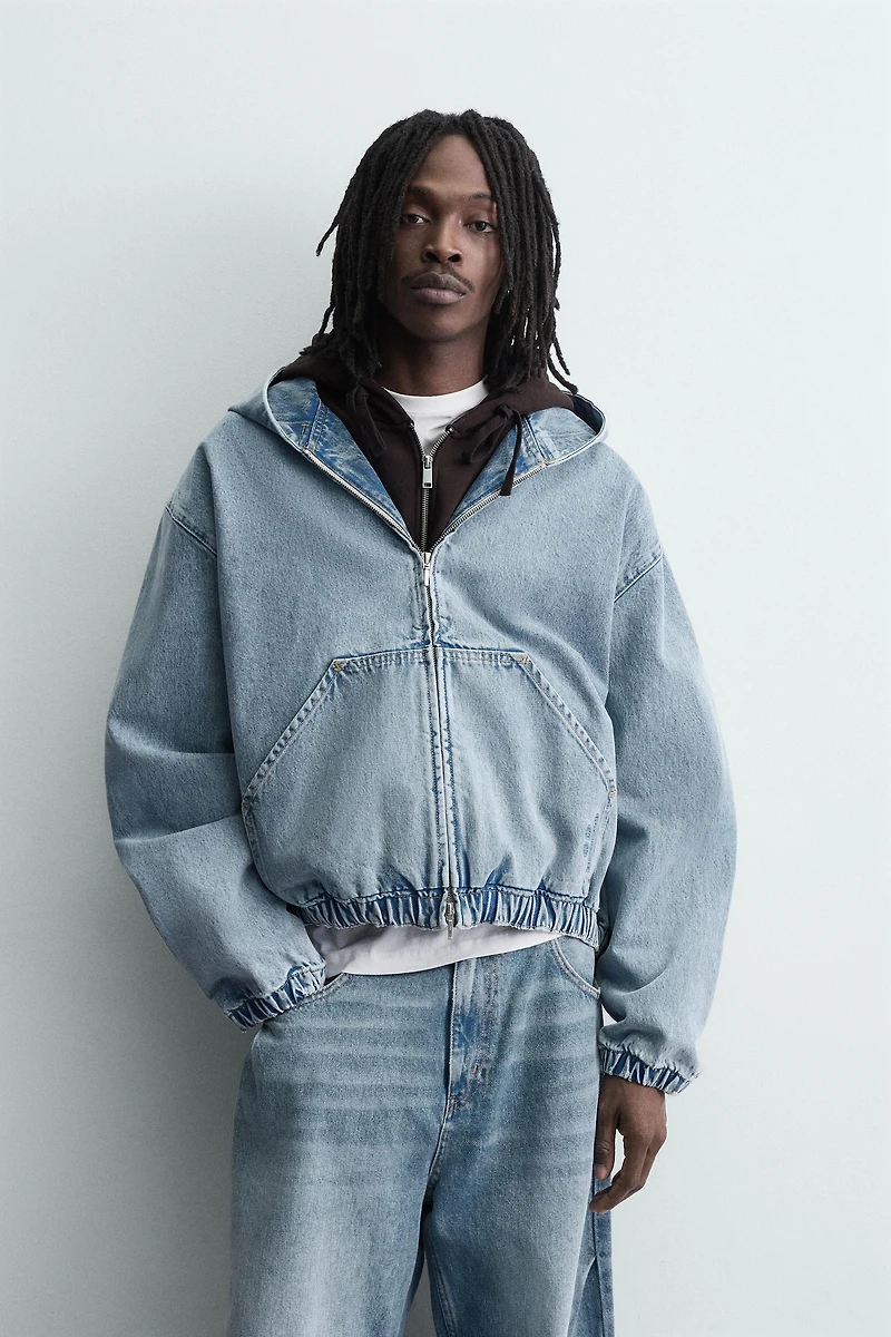 BLOUSON DÉLAVÉ À CAPUCHE
