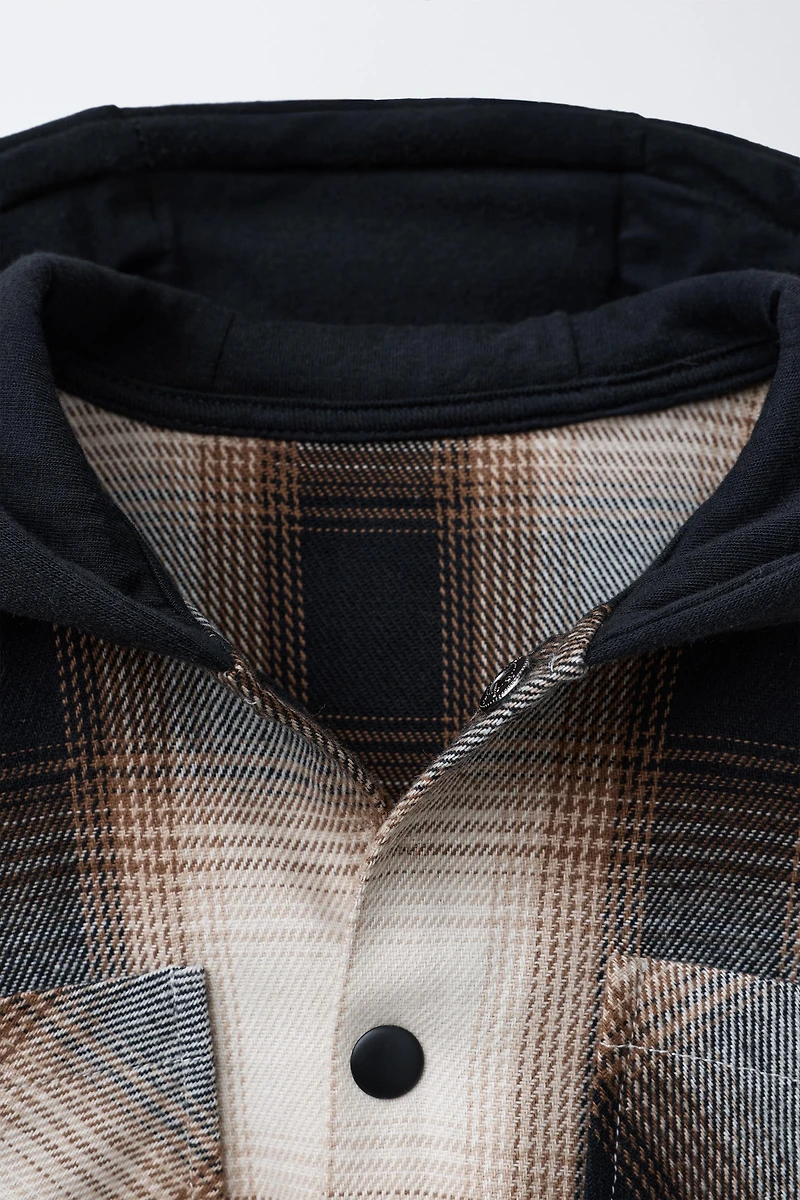 PLAID FLEECE HOODED OVERSHIRT