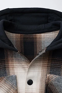 PLAID FLEECE HOODED OVERSHIRT