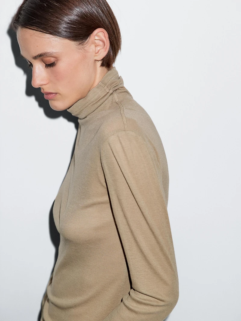 Long sleeve lyocell and wool blend T-shirt