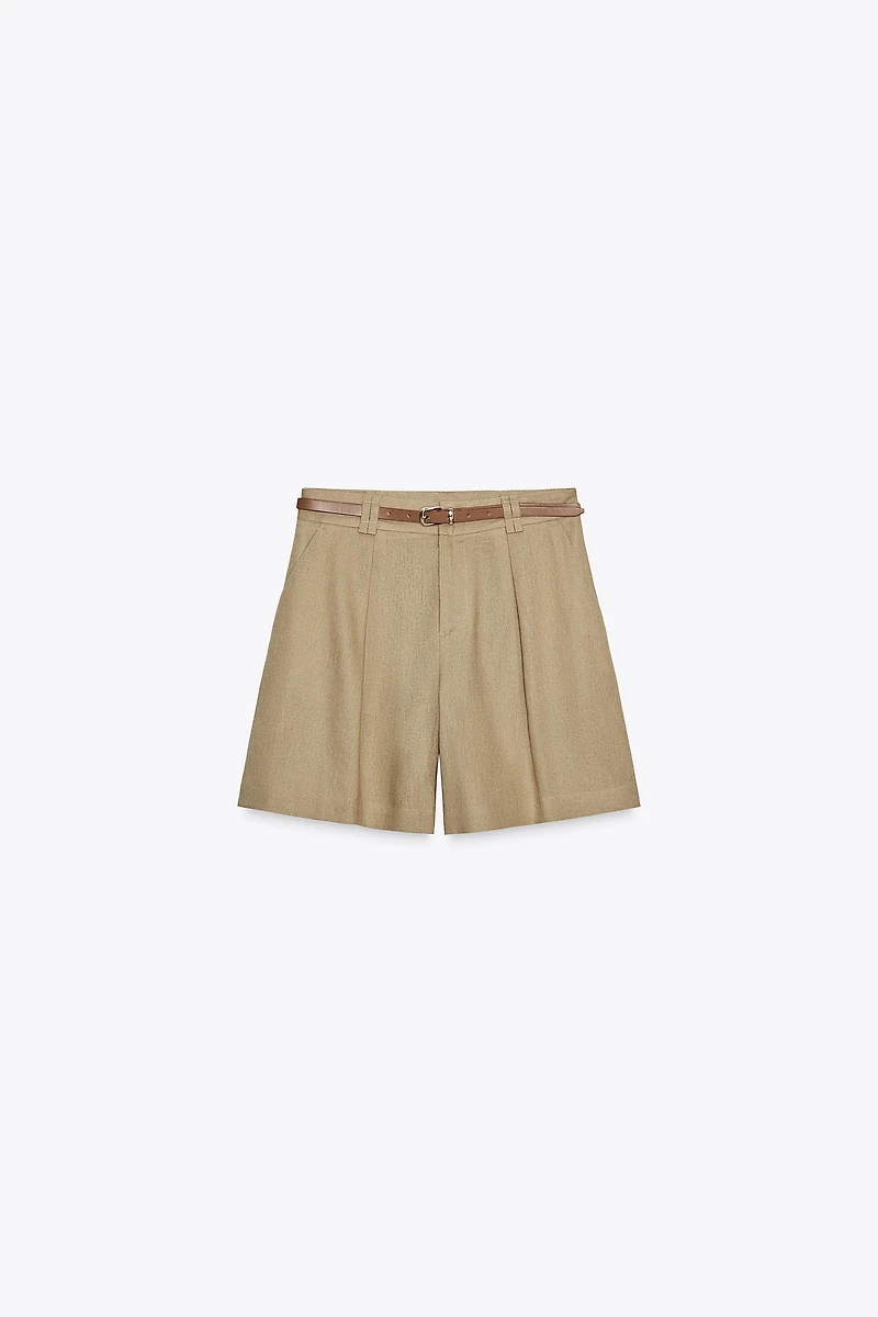LINEN BELTED BERMUDA SHORTS