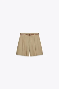 LINEN BELTED BERMUDA SHORTS