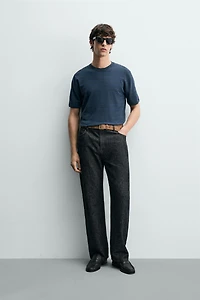 STRIPED COTTON LINEN BLEND KNIT T-SHIRT