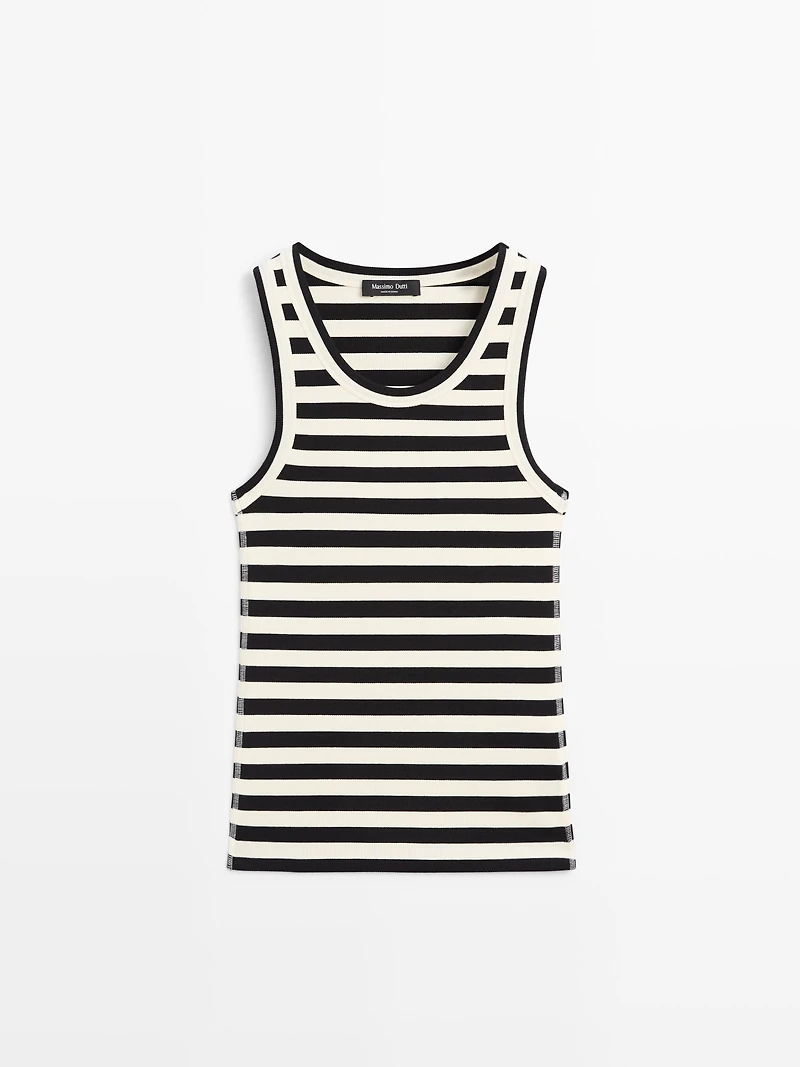 Sleeveless ribbed top with striped detail