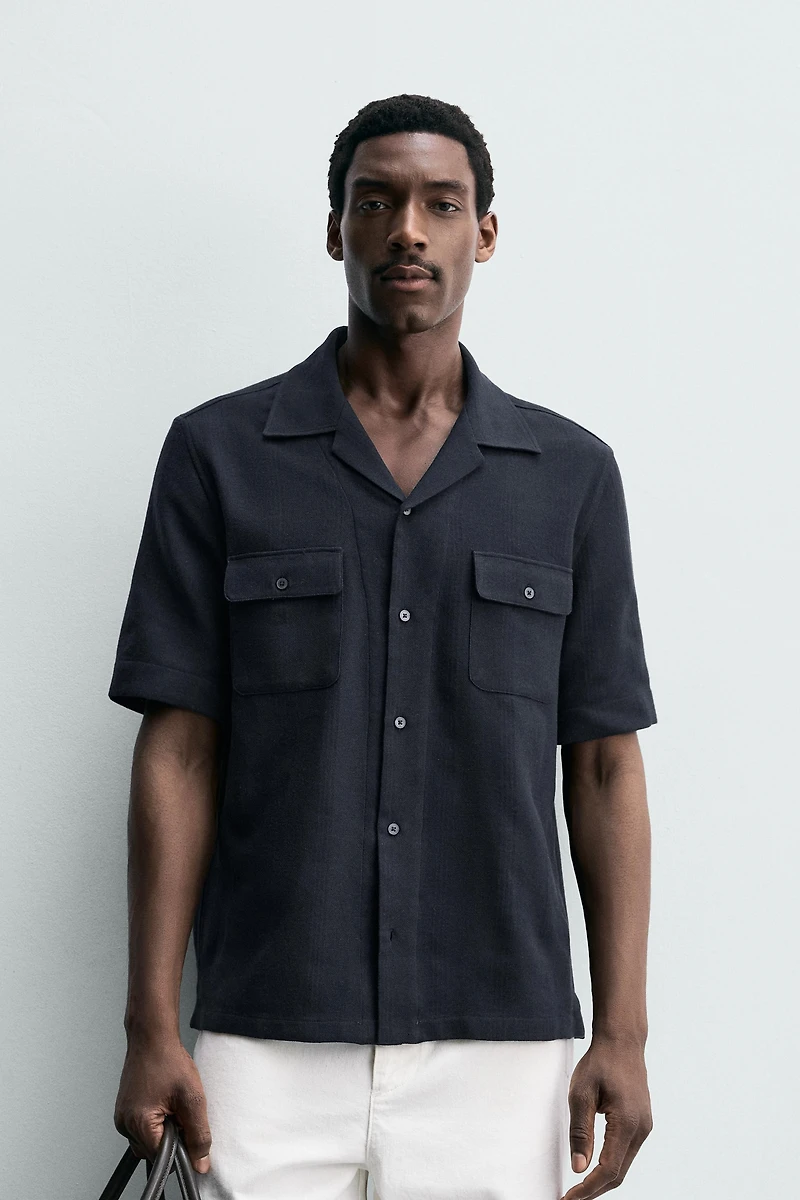 STRIPED JACQUARD POCKET SHIRT